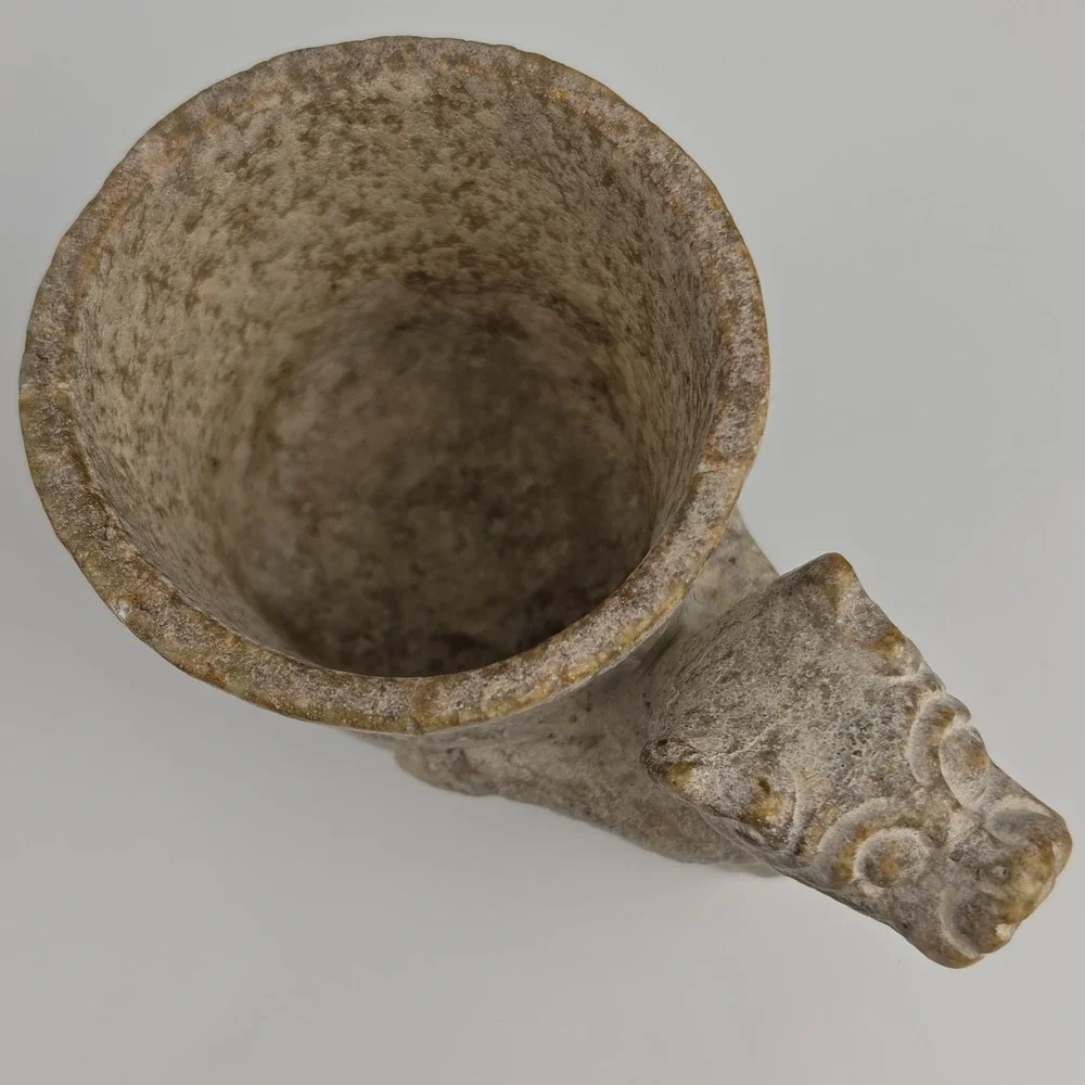 Chinese Carved Stone Gong Vessel Han Dynasty Style Dragon Lid Archaic READ